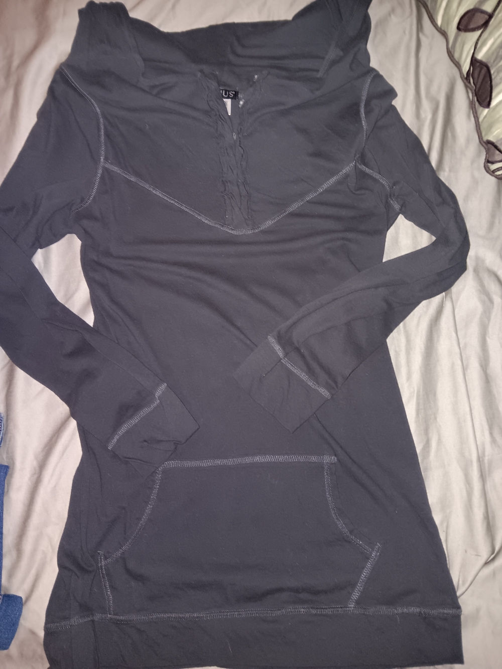 VENUS Gray Hooded Top with Button Detail